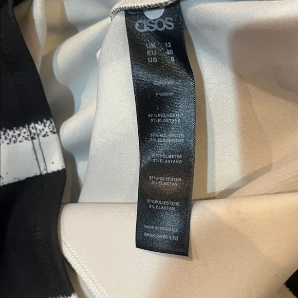 ASOS black and white long sleeve open-back mini dress Size 8 - Picture 6 of 9